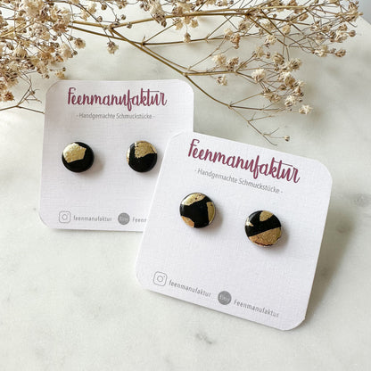 Polymer Clay Ohrstecker "Elli" schwarz gold Blattgold