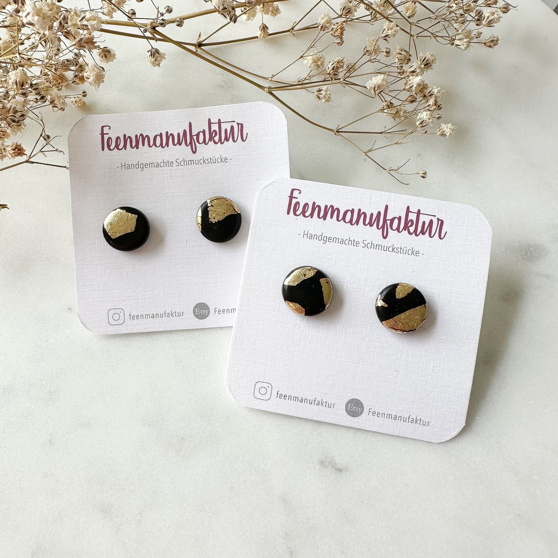 Polymer Clay Ohrstecker "Elli" schwarz gold Blattgold