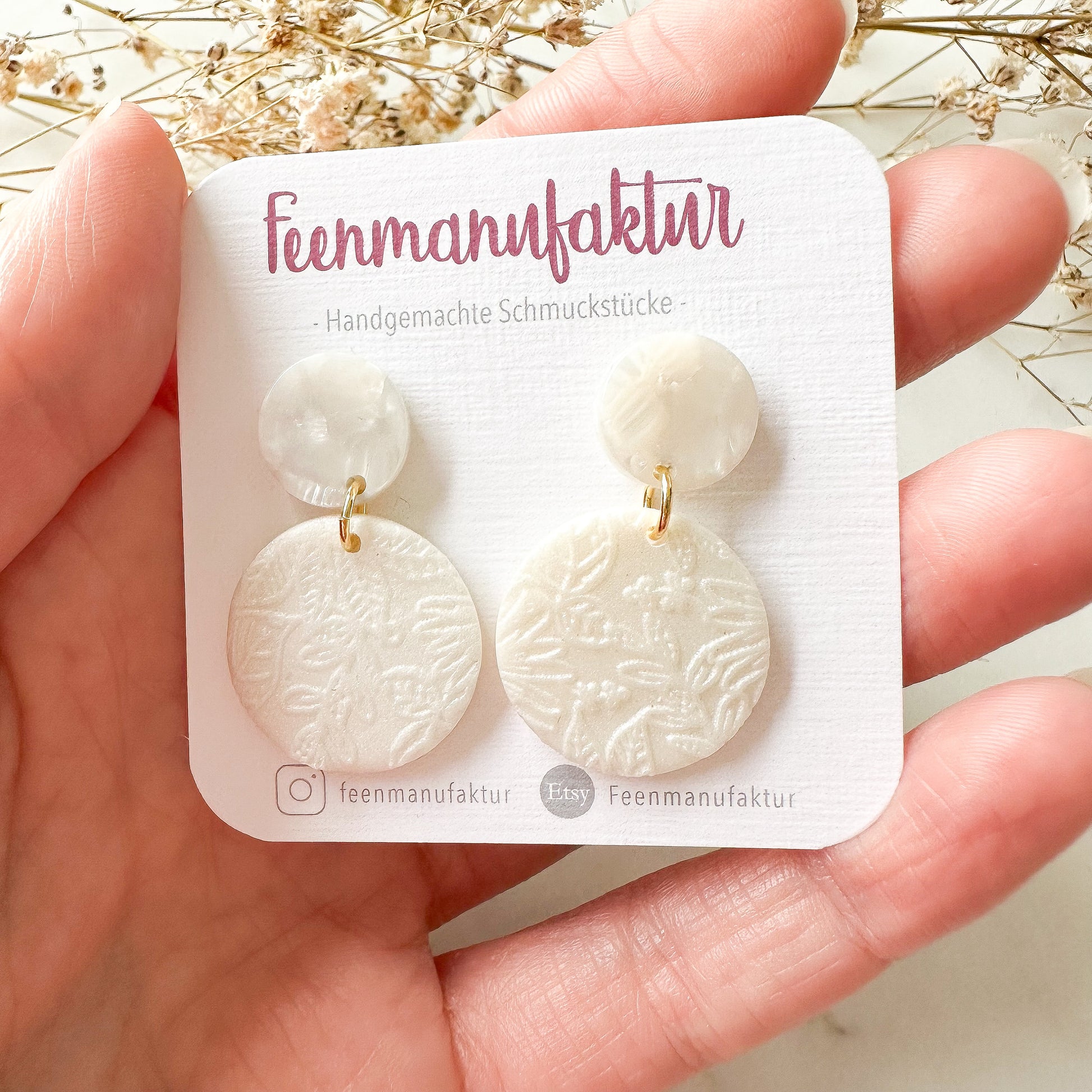 Perlmutt beige Polymer Clay & Resin Mix Circle Ohrringe