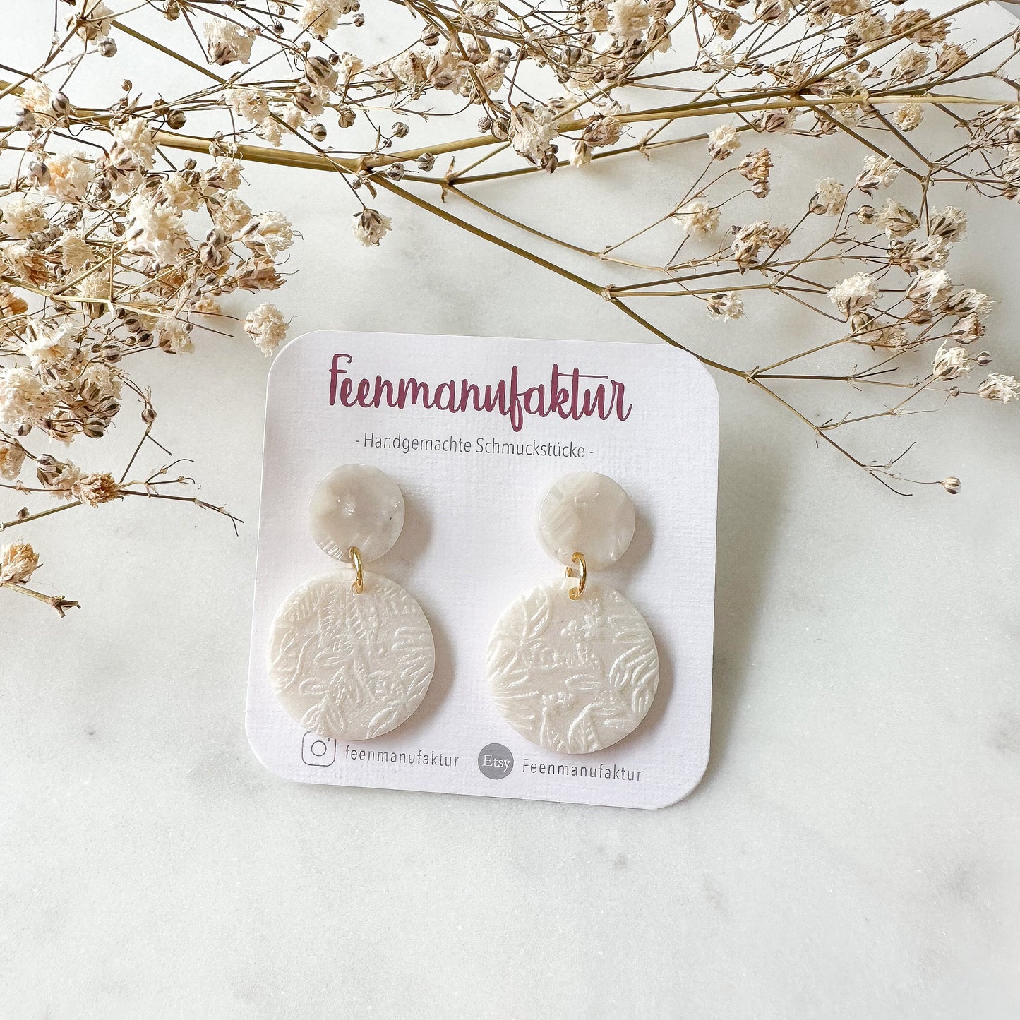 Perlmutt beige Polymer Clay & Resin Mix Circle Ohrringe