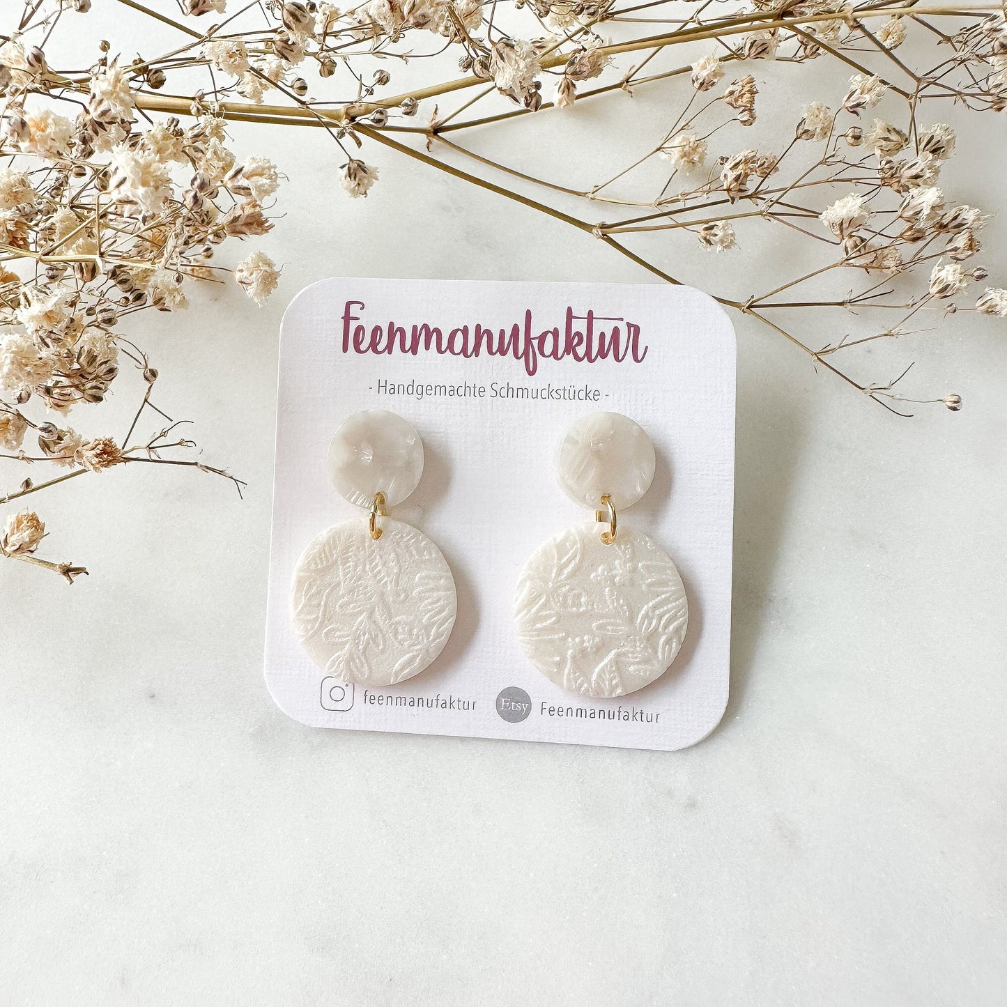 Perlmutt beige Polymer Clay & Resin Mix Circle Ohrringe