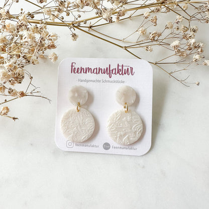Perlmutt beige Polymer Clay & Resin Mix Circle Ohrringe