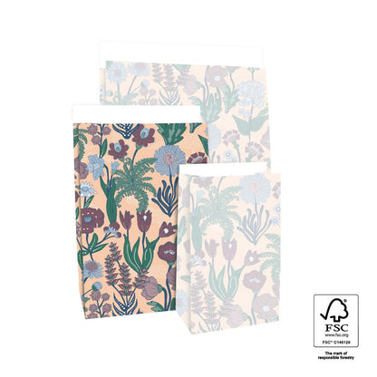Blockbodenbeutel Tasche aus Papier 17 x 10 x 25 cm mit vintage Blumen