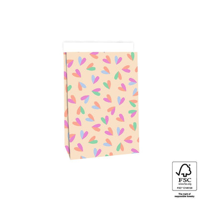 Blockbodenbeutel Tasche aus Papier 17 x 10 x 25 cm mit bunten Herzen