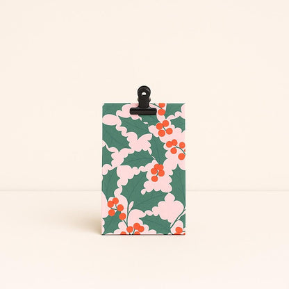 Geschentüte Blockbodenbeutel Tasche aus Papier 12 x 7 x 19 cm mit Weihnachtsmotiv Beere