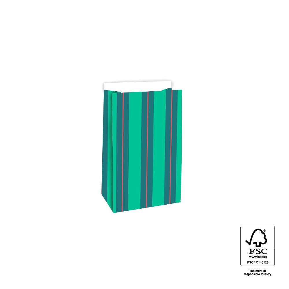 Geschentüte Blockbodenbeutel Tasche aus Papier 12 x 7 x 19 cm mit Streifen Motiv