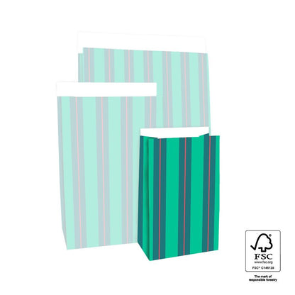 Geschentüte Blockbodenbeutel Tasche aus Papier 12 x 7 x 19 cm mit Streifen Motiv