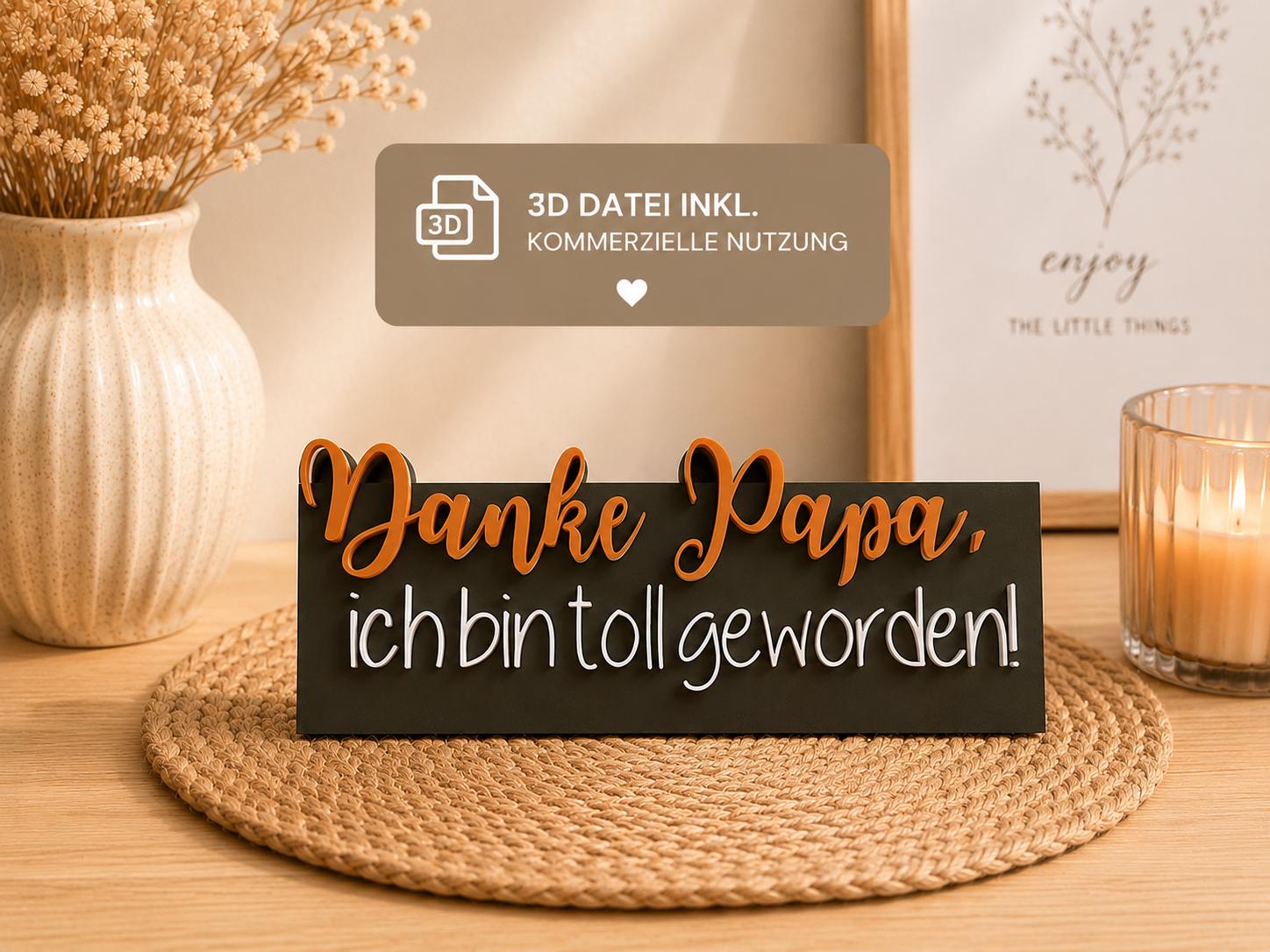 3MF | 3D Druckdatei Danke Papa – Vatertag Deko mit kommerzieller Nutzung