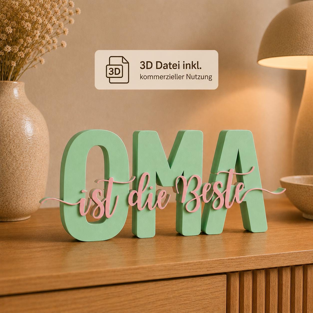 3MF | 3D Druckdatei Oma ist die Beste – Geschenk Omi Deko mit kommerzieller Nutzung