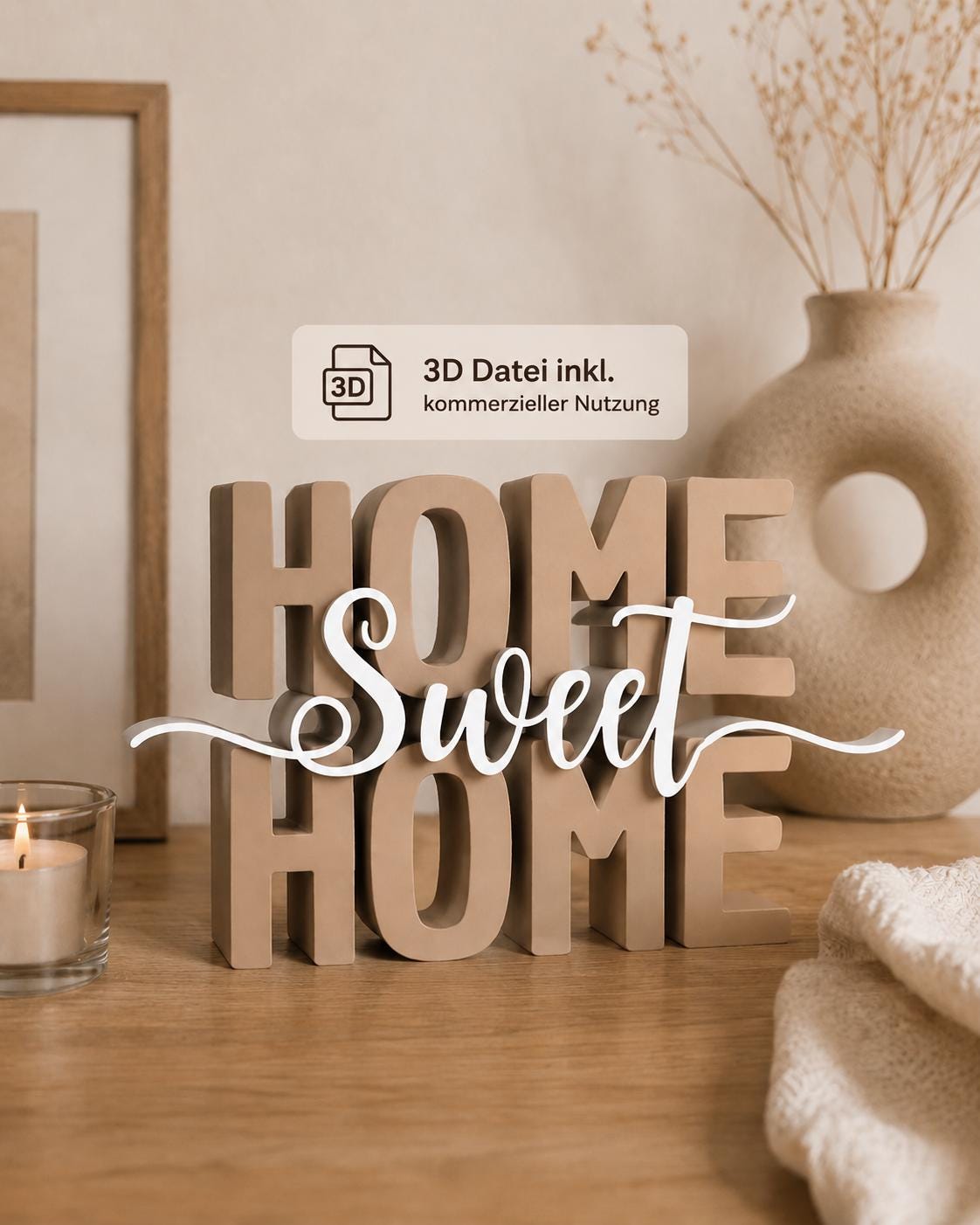 Home Sweet Home STL Datei & 3MF | 3D Druck Schriftzug für Wohnzimmer | Dekoration | Bambu Lab kompatibel | kommerzielle Nutzung