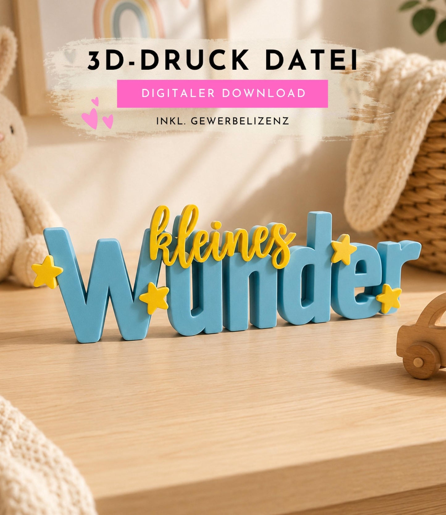 3MF | 3D Druckdatei kleines Wunder – Baby Kinderzimmer Deko mit kommerzieller Nutzung