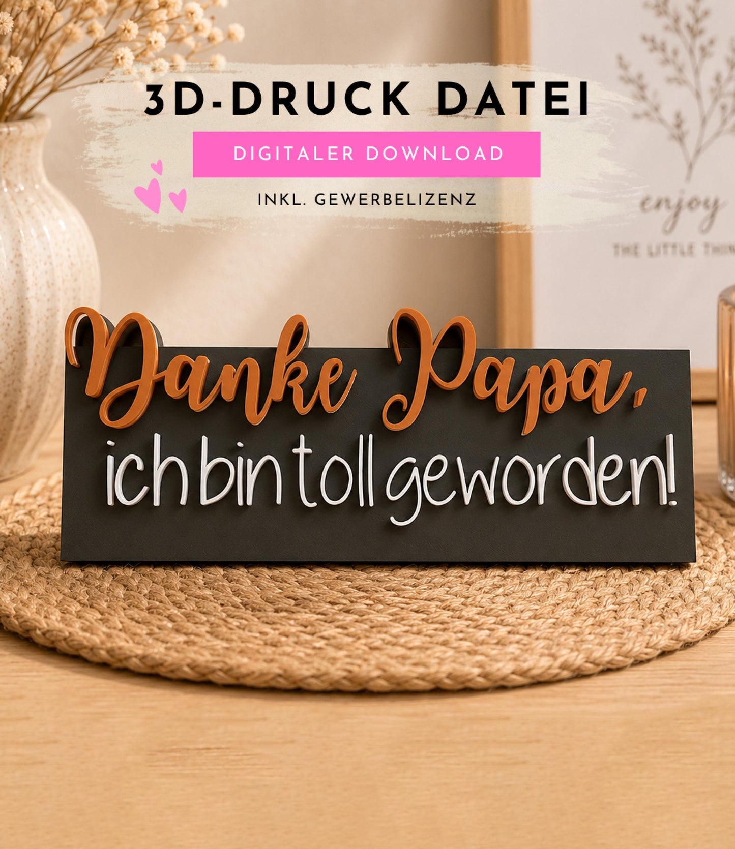 3MF | 3D Druckdatei Danke Papa – Vatertag Deko mit kommerzieller Nutzung