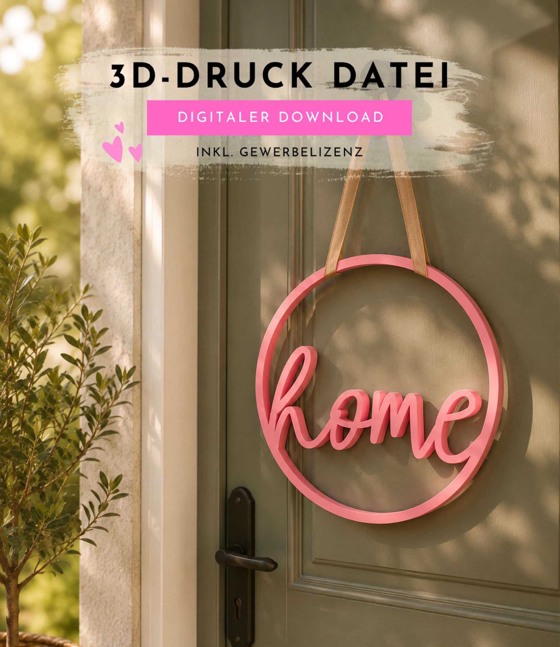 3D-Druck Datei Türschild Home rund | STL Download für moderne Türdekoration & Haustür Deko | inkl. Gewerbelizenz für Verkauf
