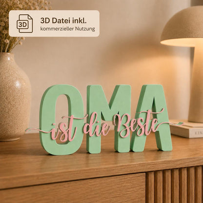 3MF | 3D Druckdatei Oma ist die Beste – Geschenk Omi Deko mit kommerzieller Nutzung