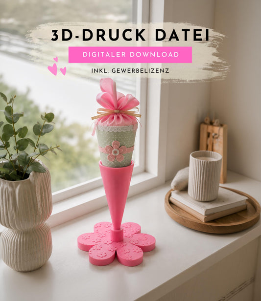 3MF | 3D Druckdatei Schultütenhalter mit Gewinde | STL Datei skalierbar | Einschulung Deko | 2 Varianten inkl. Gewerbelizenz