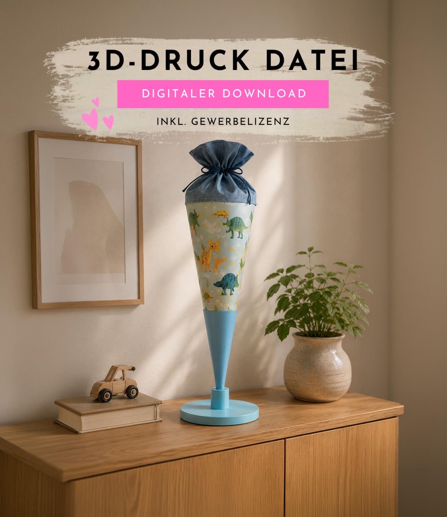 3MF | 3D Druckdatei Schultütenhalter Ständer modern | STL Datei | Einschulung Deko | inkl. Gewerbelizenz - Kinder Schulkind