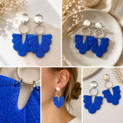 Ohrringe "Beatrice" in Blau – Handgemachte Fimo Ohrhänger mit Edelstahlstecker in Silber oder Gold, leicht & modern