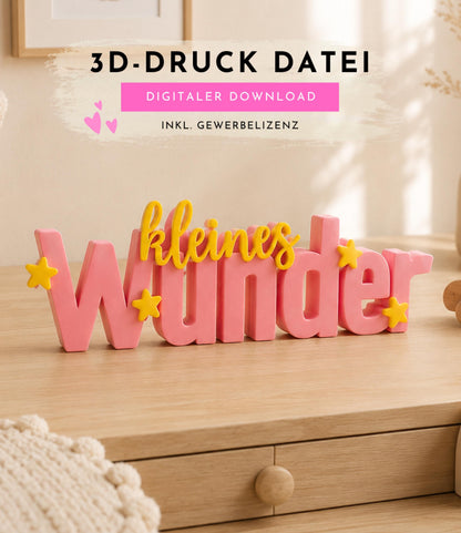 3MF | 3D Druckdatei kleines Wunder – Babygeschenk Kinderzimmer Deko mit kommerzieller Nutzung