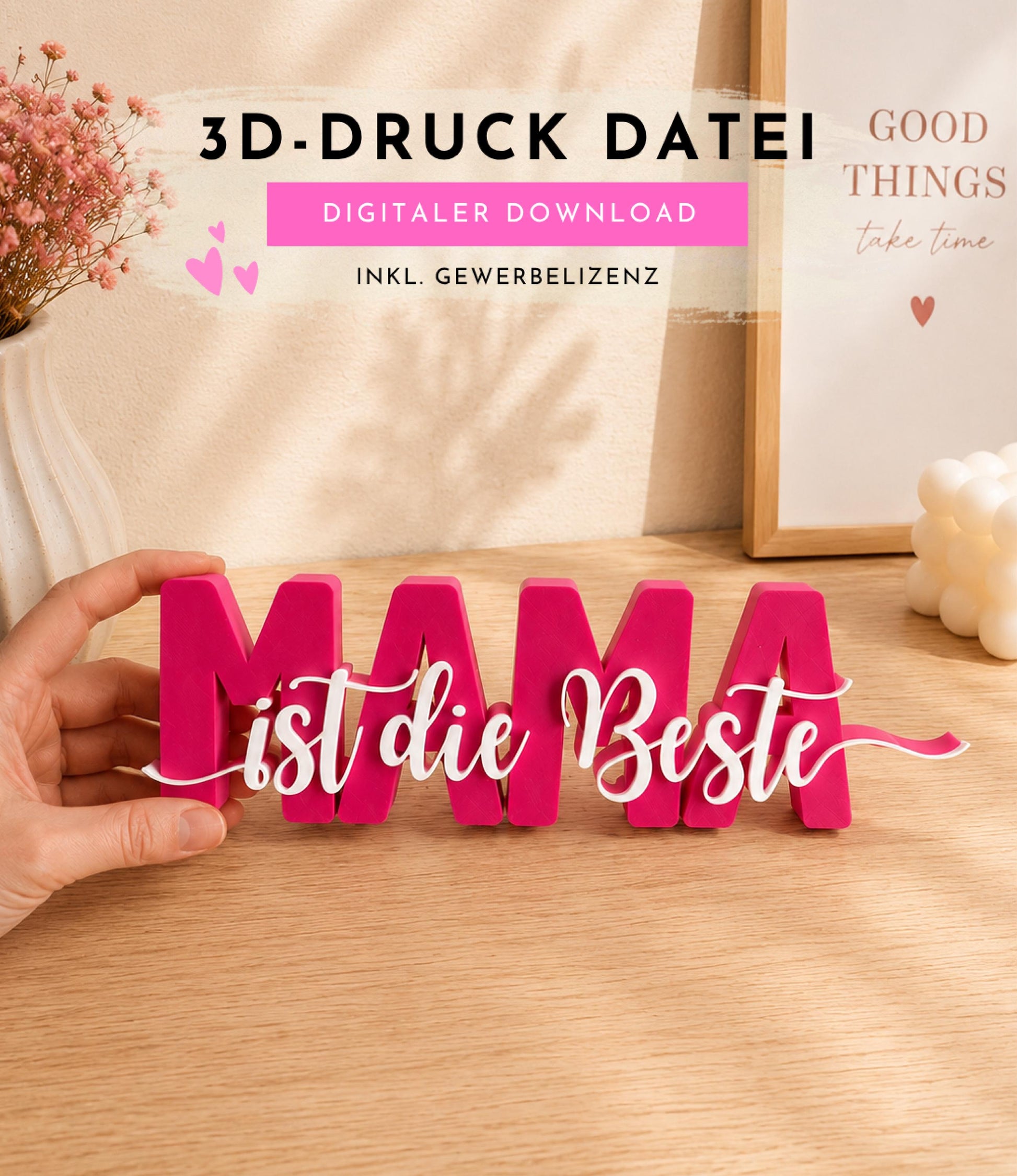 3MF | 3D DRUCKDATEI Mama ist die Beste – Muttertag Deko mit kommerzieller Nutzung