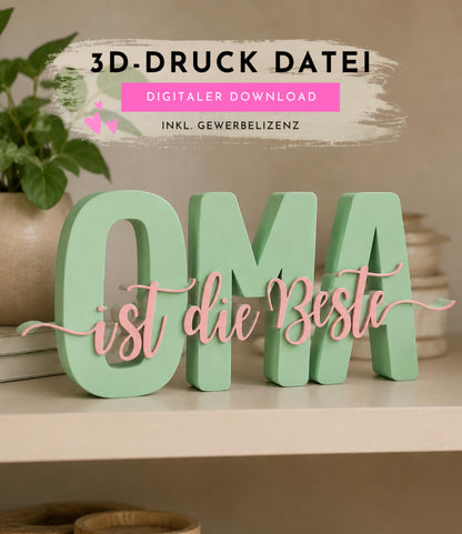 3MF | 3D Druckdatei Oma ist die Beste – Geschenk Omi Deko mit kommerzieller Nutzung