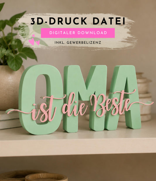 3MF | 3D Druckdatei Oma ist die Beste – Geschenk Omi Deko mit kommerzieller Nutzung