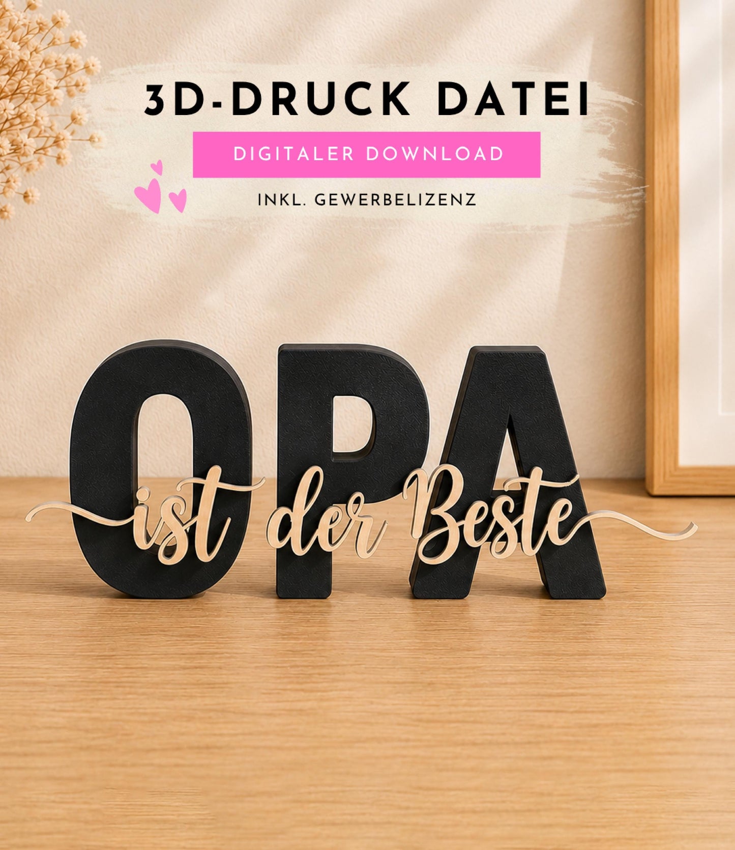 3MF | 3D Druckdatei Opa ist der Beste – Vatertag Deko mit kommerzieller Nutzung