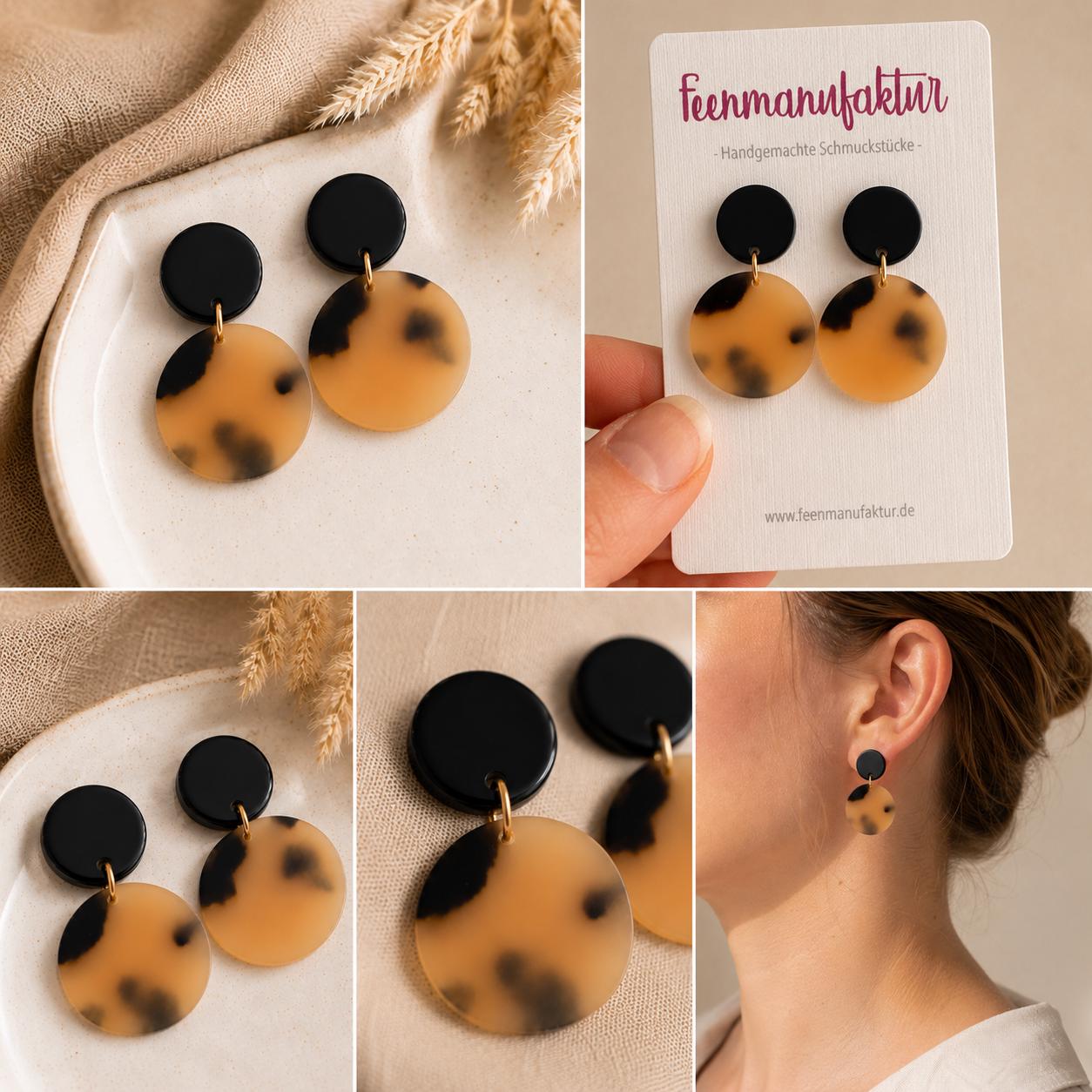 Ohrringe Milla mit Leopardenmuster – Statement Ohrringe Damen handgemacht, Edelstahl Ohrstecker, leichte Resin Ohrringe