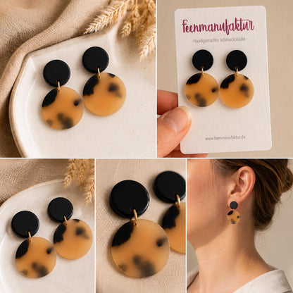 Ohrringe Milla mit Leopardenmuster – Statement Ohrringe Damen handgemacht, Edelstahl Ohrstecker, leichte Resin Ohrringe