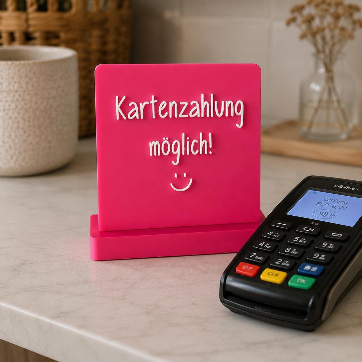 3MF | 3D Druckdatei "Kartenzahlung möglich" Aufsteller STL mit Gewerbelizenz für Märkte, Shops und Verkaufsstände