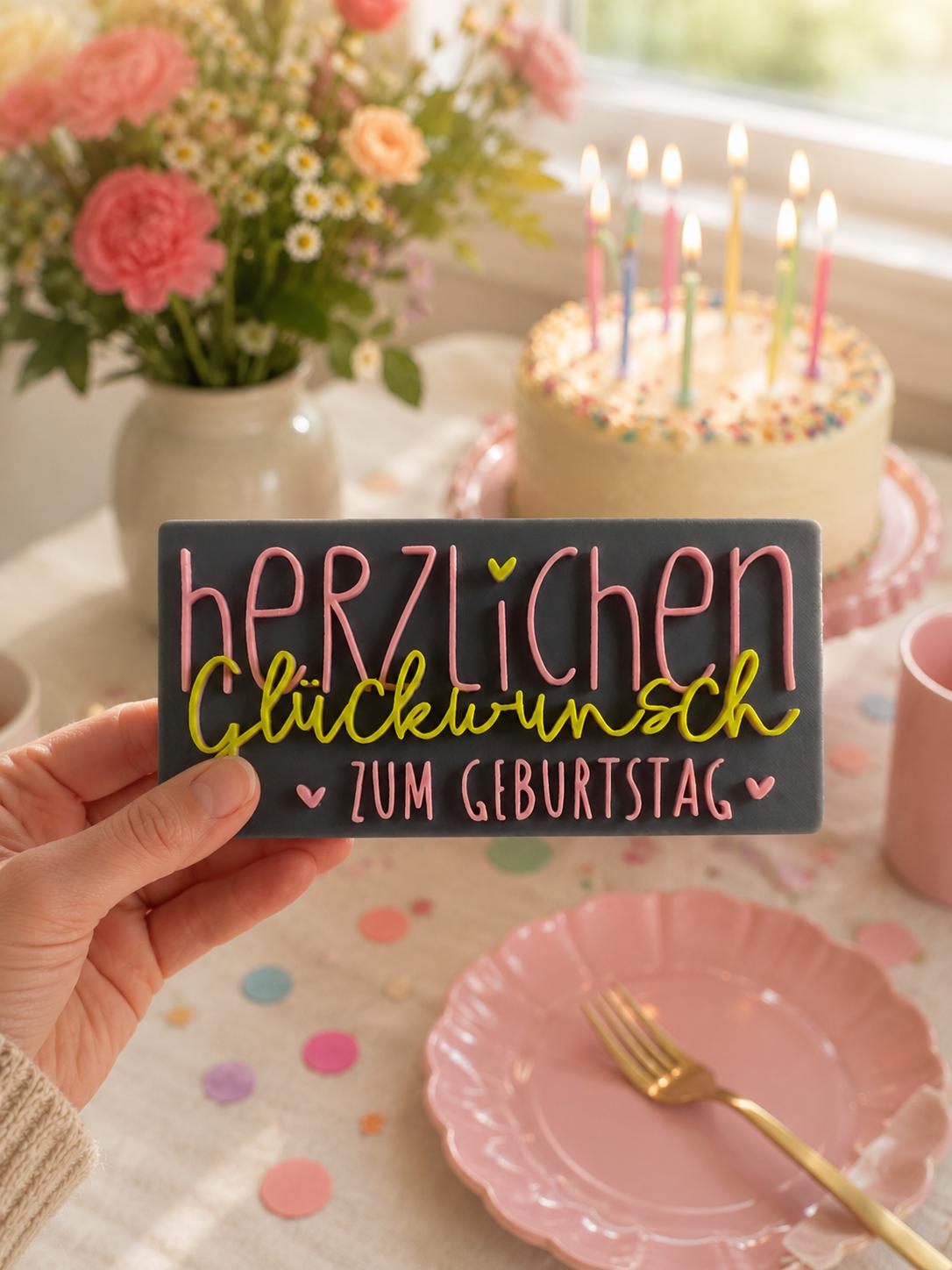 3D Datei Herzlichen Glückwunsch zum Geburtstag STL & 3MF Datei | Geburtstagsgeschenk 3D Druck | inkl. unbegrenzter Gewerbelizenz