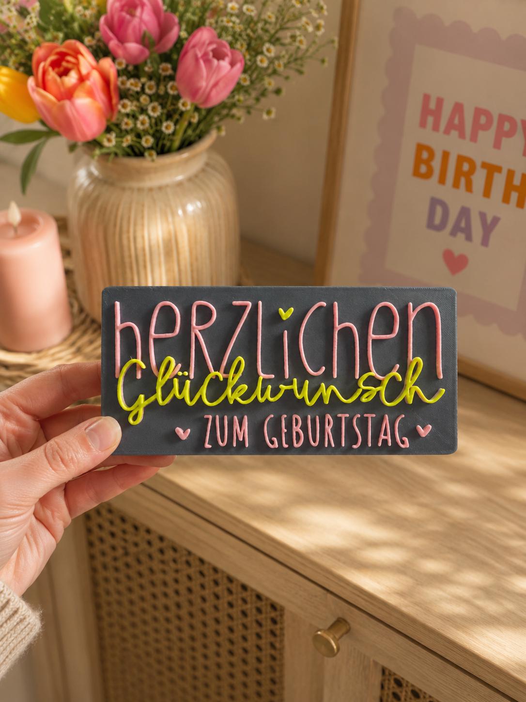 3D Datei Herzlichen Glückwunsch zum Geburtstag STL & 3MF Datei | Geburtstagsgeschenk 3D Druck | inkl. unbegrenzter Gewerbelizenz