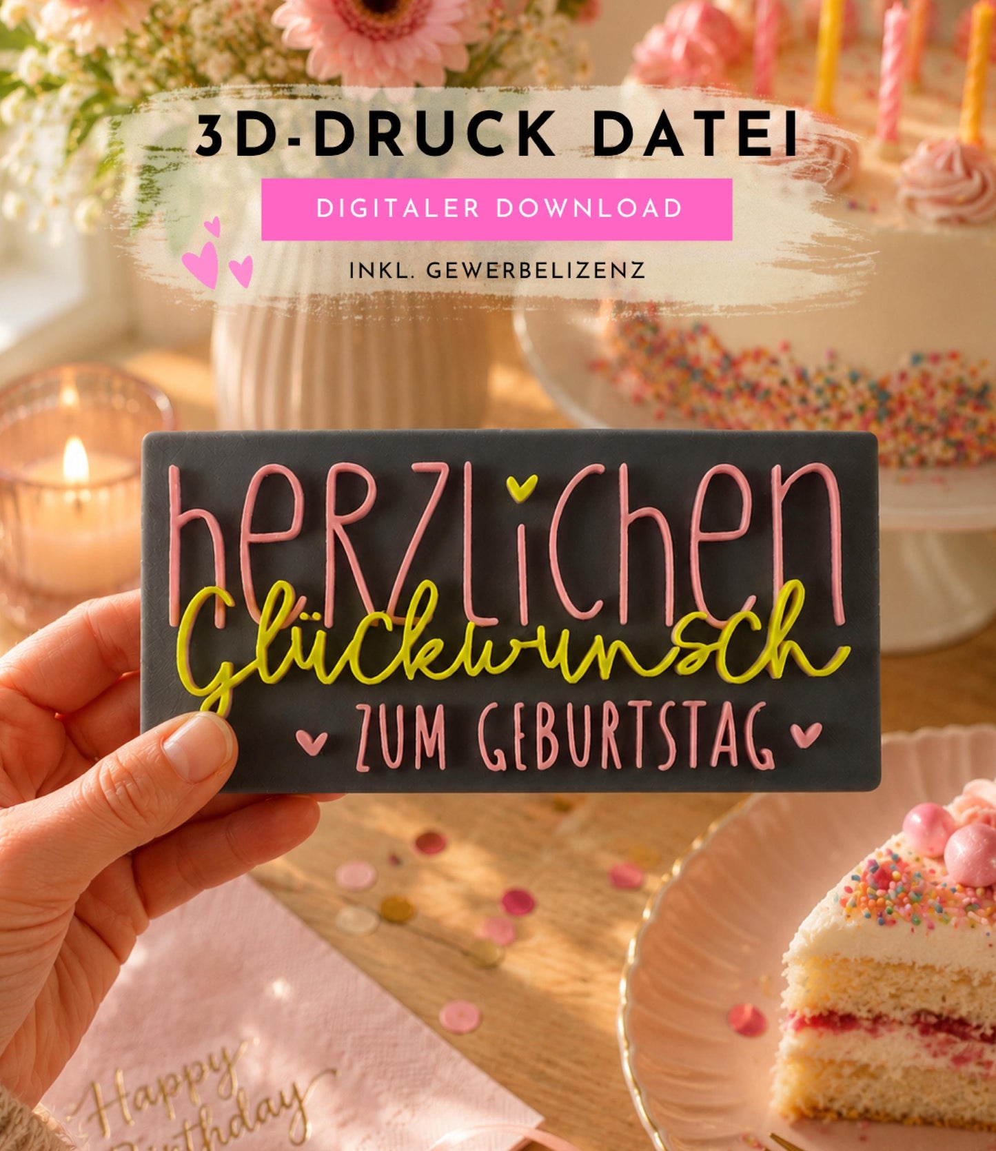 3D Datei Herzlichen Glückwunsch zum Geburtstag STL & 3MF Datei | Geburtstagsgeschenk 3D Druck | inkl. unbegrenzter Gewerbelizenz