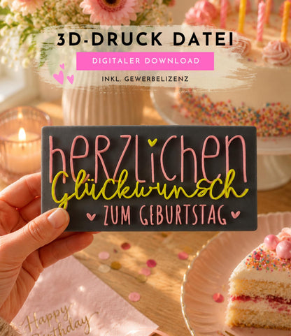 3D Datei Herzlichen Glückwunsch zum Geburtstag STL & 3MF Datei | Geburtstagsgeschenk 3D Druck | inkl. unbegrenzter Gewerbelizenz