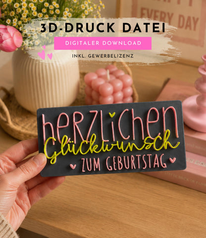 3D Datei Herzlichen Glückwunsch zum Geburtstag STL & 3MF Datei | Geburtstagsgeschenk 3D Druck | inkl. unbegrenzter Gewerbelizenz