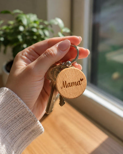 Personalisierter Holz-Schlüsselanhänger mit Name oder Wunschwort – graviertes Geschenk für Pärchen, Mama, Papa, Oma, Opa & Freunde