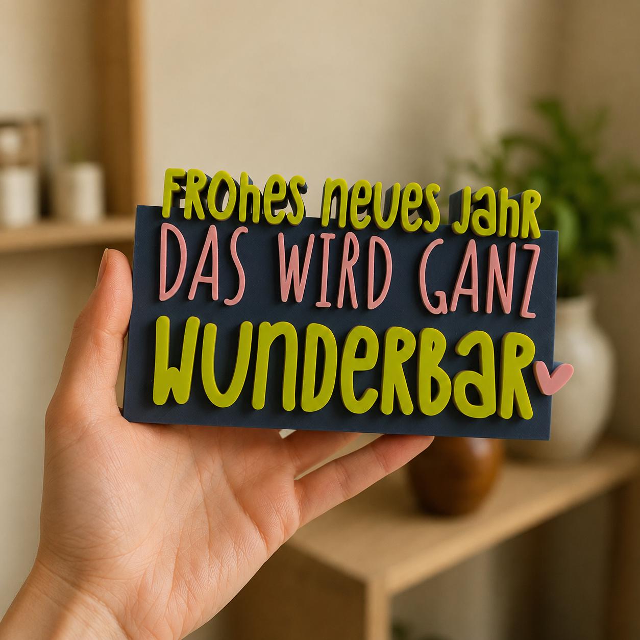 Frohes neues Jahr, das wird ganz wunderbar – STL 3D-Druckdatei für Silvester & Neujahr | inkl. unbegrenzter Gewerbelizenz Neujahrsgruß