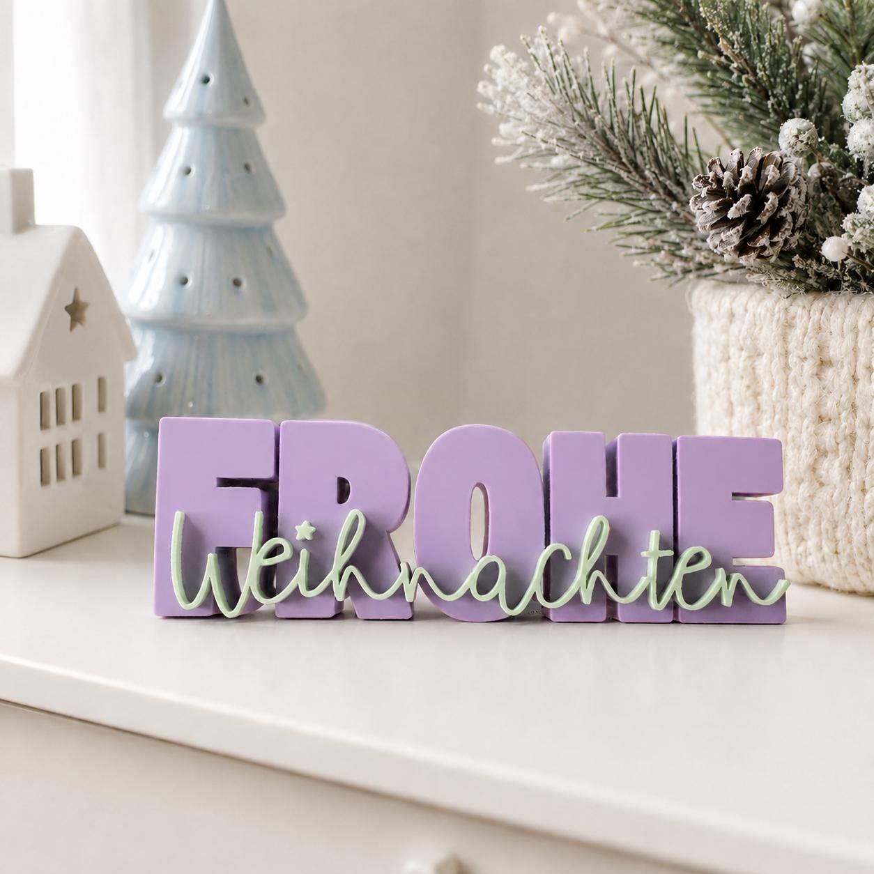 3MF Frohe Weihnachten 3D-Druckdatei STL | Weihnachtsdeko Schriftzug zum Drucken für Weihnachtsmärkte etc. | inkl. unbegrenzter Gewerbelizenz