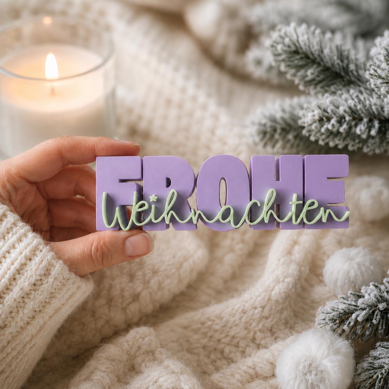 3MF Frohe Weihnachten 3D-Druckdatei STL | Weihnachtsdeko Schriftzug zum Drucken für Weihnachtsmärkte etc. | inkl. unbegrenzter Gewerbelizenz