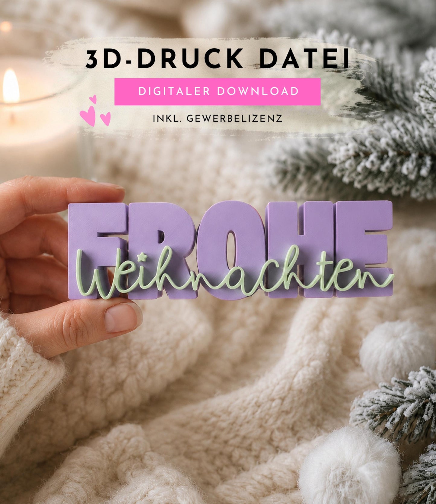 3MF Frohe Weihnachten 3D-Druckdatei STL | Weihnachtsdeko Schriftzug zum Drucken für Weihnachtsmärkte etc. | inkl. unbegrenzter Gewerbelizenz