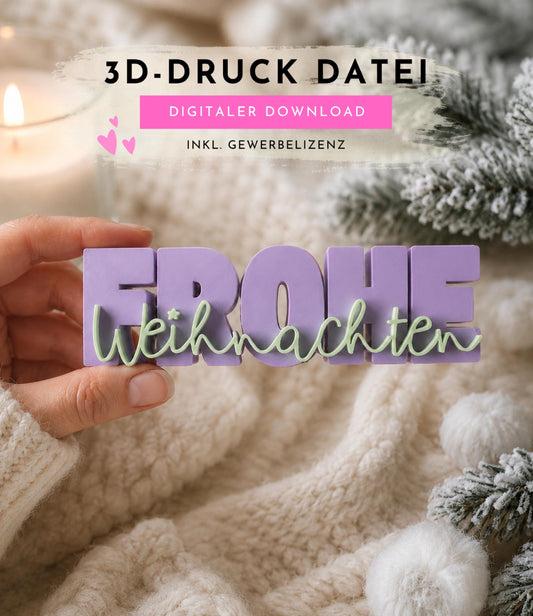 3MF Frohe Weihnachten 3D-Druckdatei STL | Weihnachtsdeko Schriftzug zum Drucken für Weihnachtsmärkte etc. | inkl. unbegrenzter Gewerbelizenz