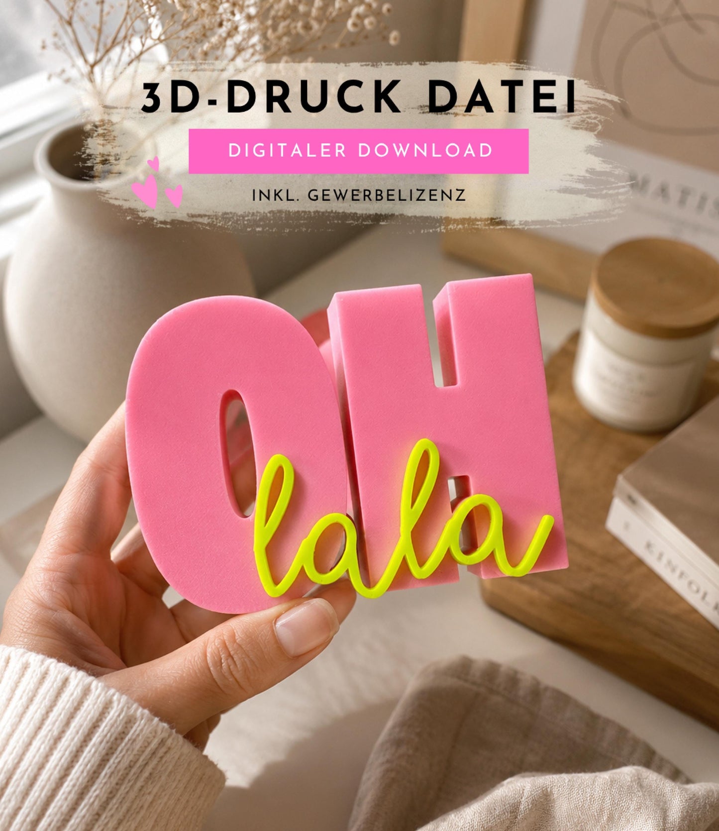 OH LALA - 3D Druckdatei STL zum Selberdrucken | Deko Schriftzug für moderne Einrichtung | inkl. unbegrenzter Gewerbelizenz