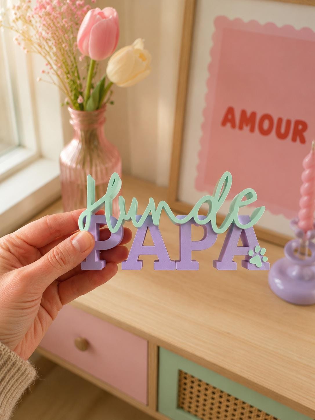Hundepapa STL Datei | 3D Druck Schriftzug mit Pfote | Hundehalter Geschenk | Dog Dad Pfoten Deko | inkl. unbegrenzter Gewerbelizenz