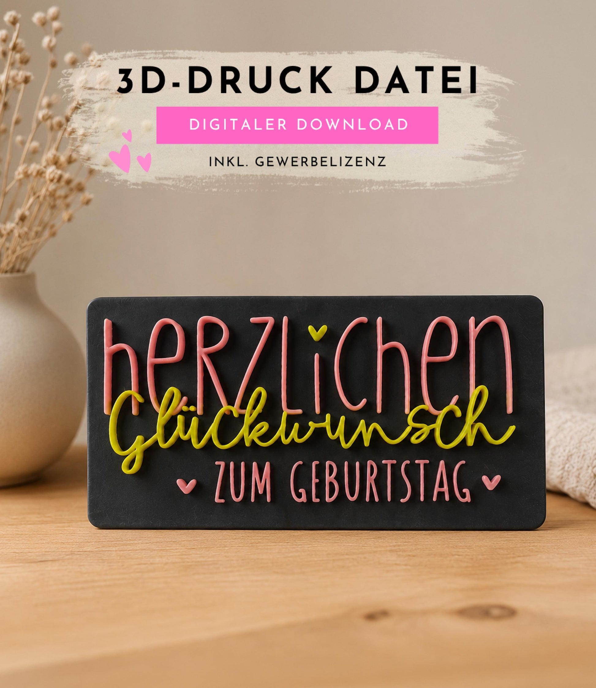 3D Datei Herzlichen Glückwunsch zum Geburtstag STL & 3MF Datei | Geburtstagsgeschenk 3D Druck | inkl. unbegrenzter Gewerbelizenz