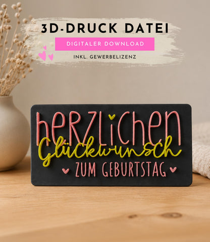 3D Datei Herzlichen Glückwunsch zum Geburtstag STL & 3MF Datei | Geburtstagsgeschenk 3D Druck | inkl. unbegrenzter Gewerbelizenz