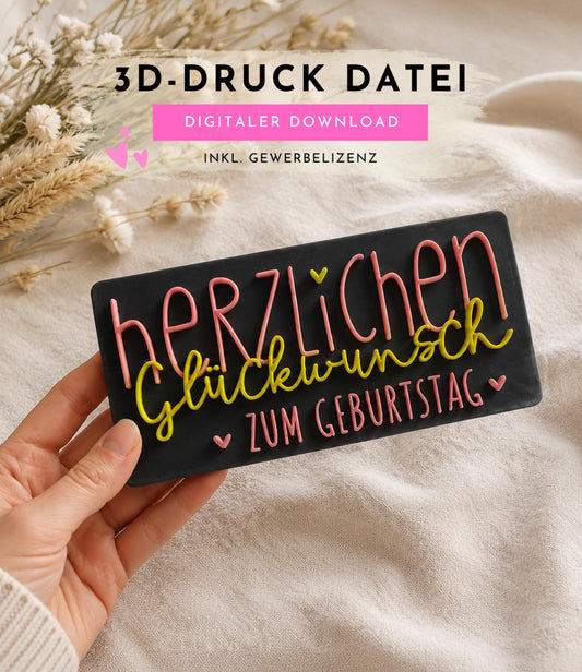 3D Datei Herzlichen Glückwunsch zum Geburtstag STL & 3MF Datei | Geburtstagsgeschenk 3D Druck | inkl. unbegrenzter Gewerbelizenz