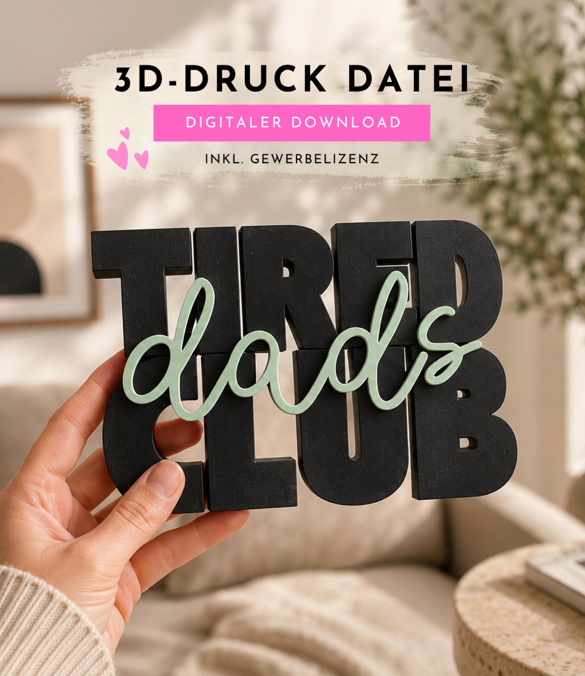 Tired Dads Club STL Datei | 3D Druckdatei mit unbegrenzter kommerzieller Nutzung | Papa Deko | Dad Life | Digital Download STL