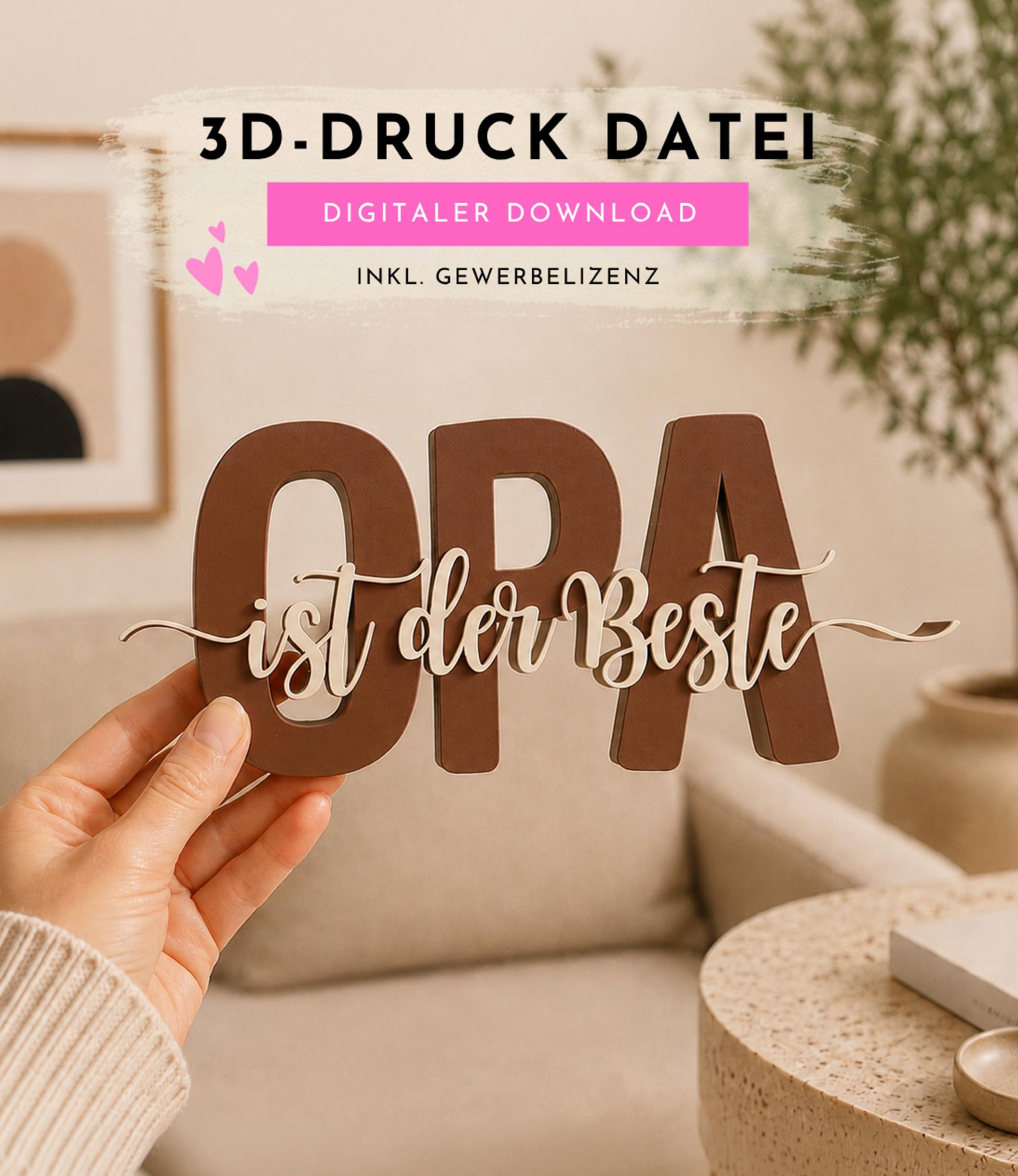 3MF | 3D Druckdatei Opa ist der Beste – Vatertag Deko mit kommerzieller Nutzung