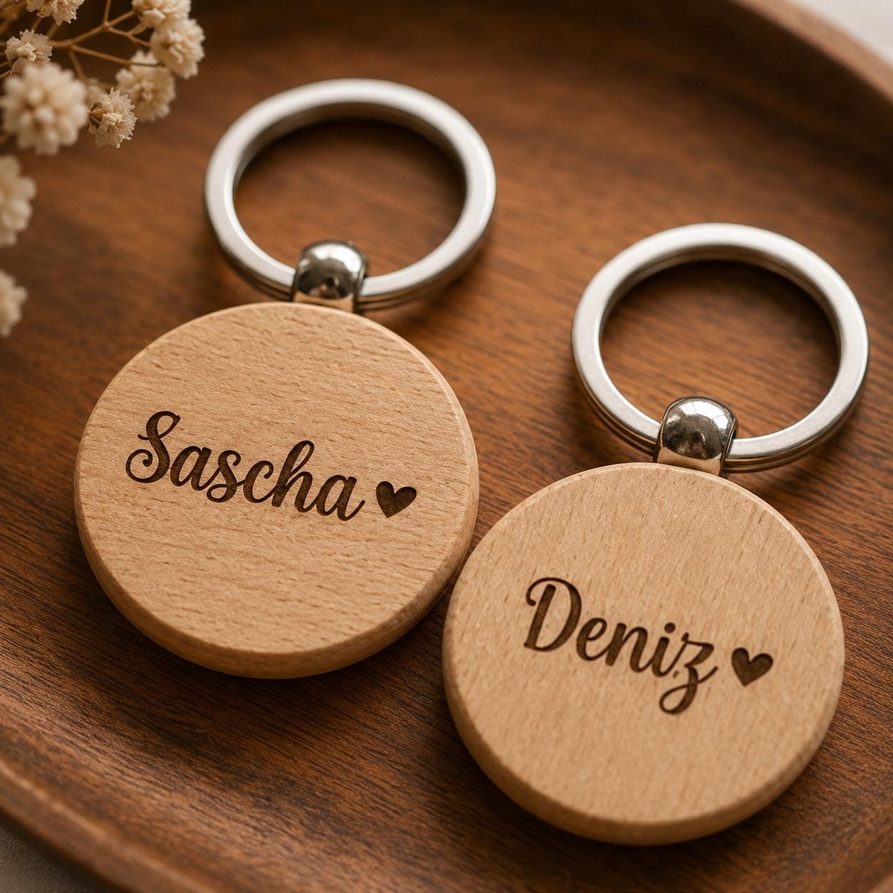 Personalisierter Holz-Schlüsselanhänger mit Name oder Wunschwort – graviertes Geschenk für Pärchen, Mama, Papa, Oma, Opa & Freunde