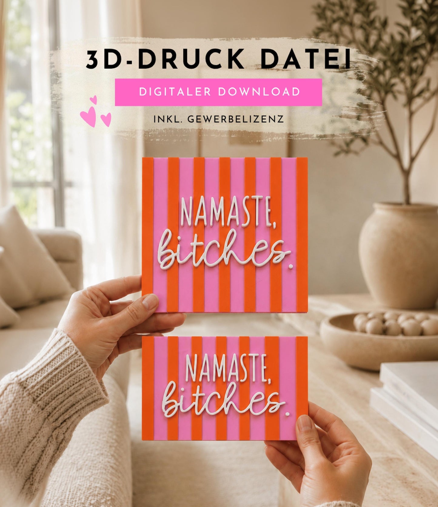 3MF 3D-Druckdatei „Namaste, Bitches“ – skalierbare Deko Kachel | Deko Schriftzug für moderne Einrichtung | inkl. unbegrenzter Gewerbelizenz