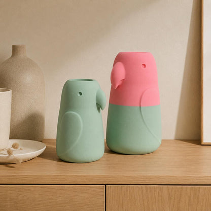 Papageien Vase 3D Druck – Deko für Trockenblumen, ein- oder zweifarbig, 12 cm oder XXL 18 cm, Geschenk für Vogelfans, moderne bunte Wohndeko